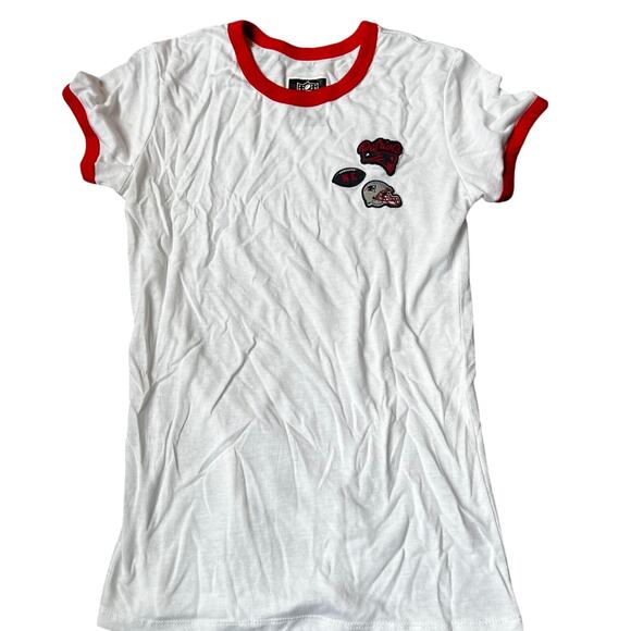 NFL Team Apparel Women's SM New England Patriots Patch Logo Ringer T-shrt - Picture 1 of 3